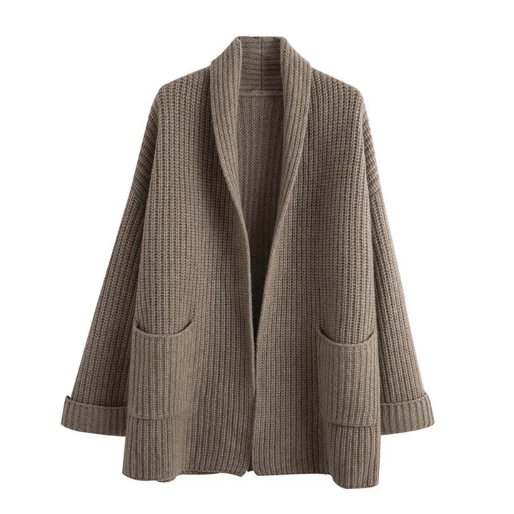 Women's Cardigan | Shawl Collar Knit with Wide Folded Cuffs