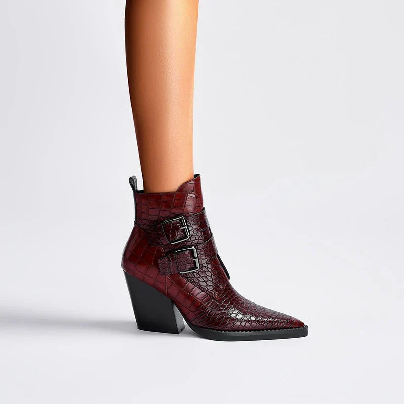 Boots For Women | Textured Upper Buckle Ankle Style