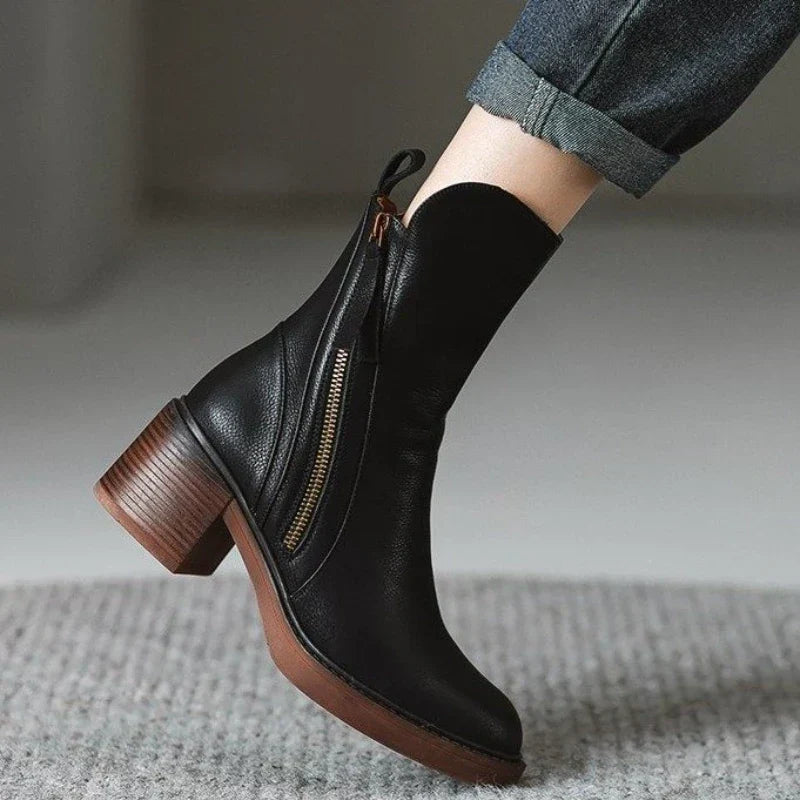 Boots For Women | Zipper Detail Ankle Block Heel Design