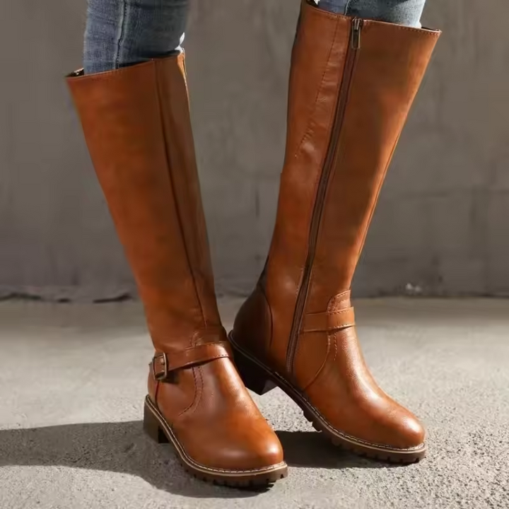 Boots For Women | Knee-High Closed Toe Buckle Detail