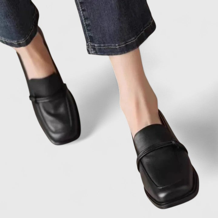 Women's square toe slip-on loafers with low block heel