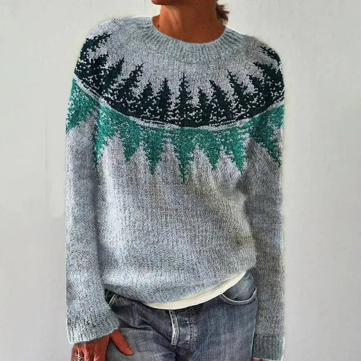 Women's Fair Isle crew neck jumper with long sleeves and patterned yoke