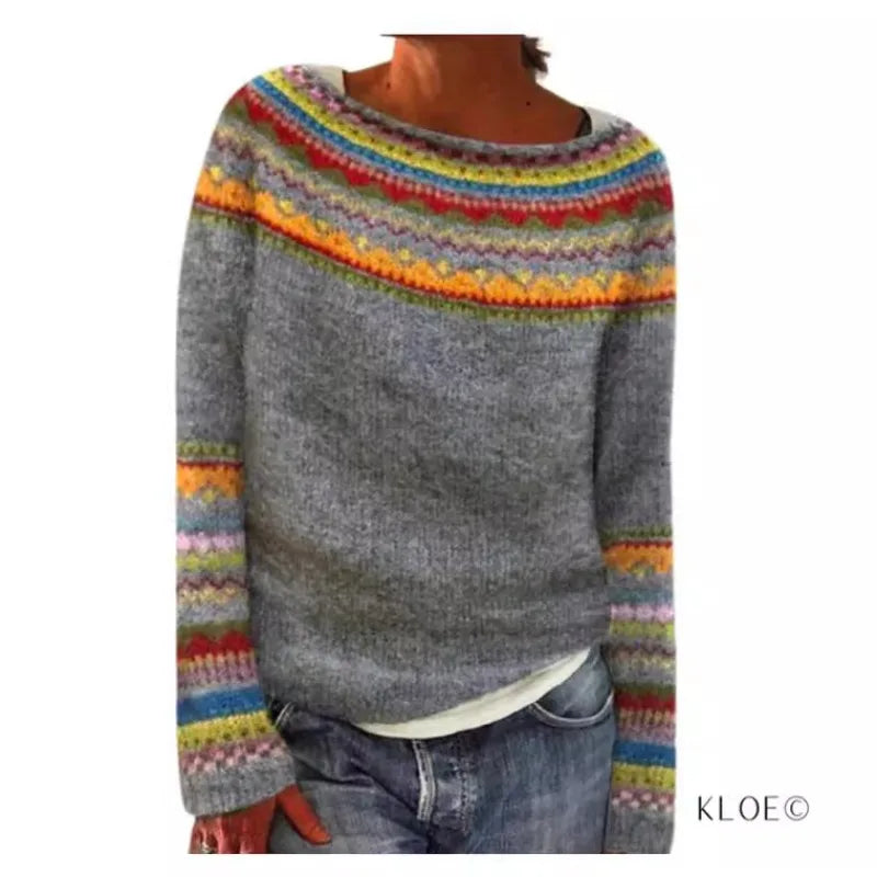 Women's Fair Isle crew neck jumper with long sleeves and patterned yoke