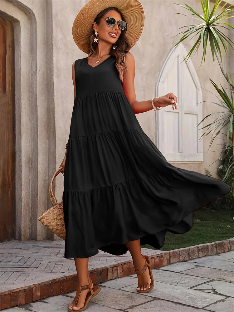 Women's Dress | Flowing Maxi with Layered Skirt