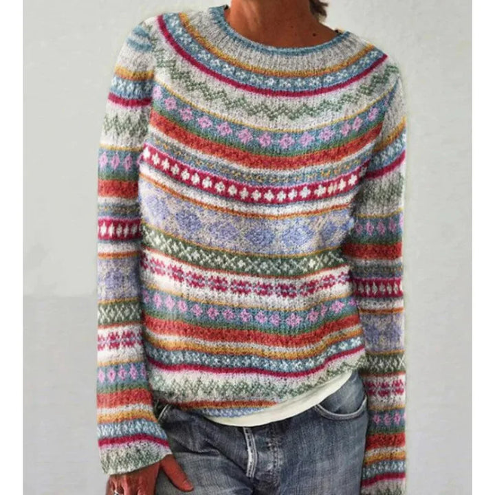 Women's Fair Isle crew neck jumper with long sleeves and patterned yoke