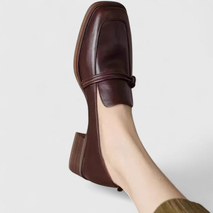 Women's square toe slip-on loafers with low block heel