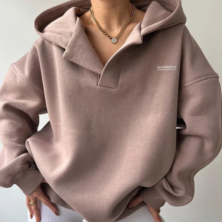 Women's oversized hooded lounge hoodie with long sleeves and ribbed trims