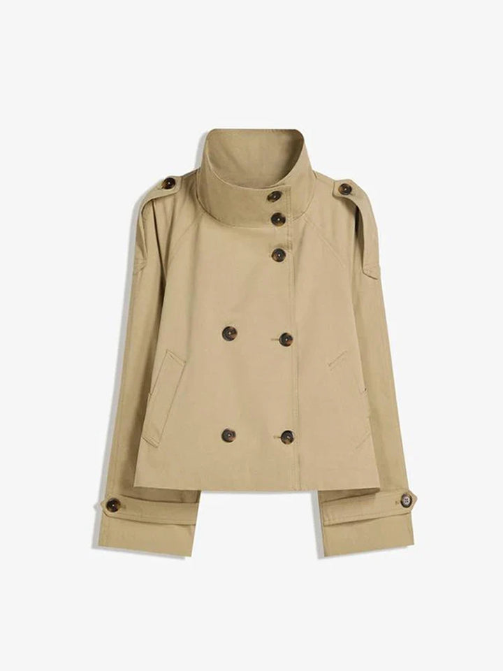 Women's belted trench jacket with high collar and double-breasted buttons