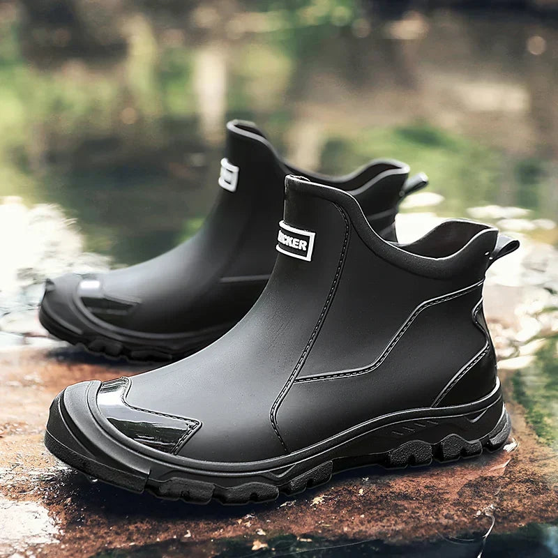 Ankle Chelsea boots with round toes, pull tabs and treaded flat soles