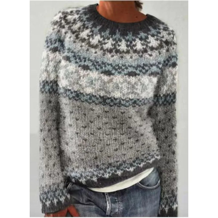 Women's Fair Isle crew neck jumper with long sleeves and patterned yoke