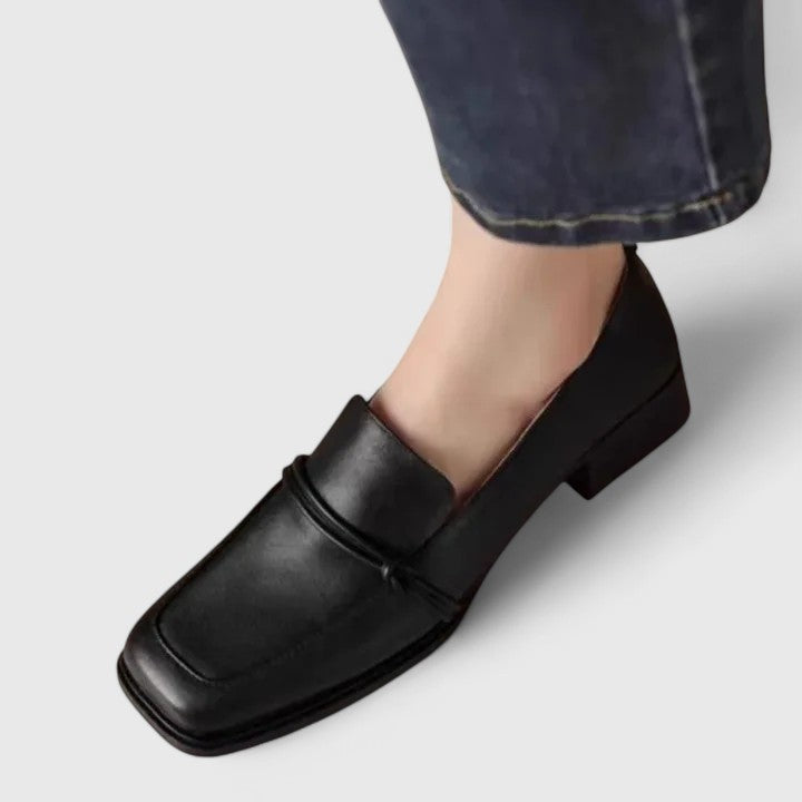 Women's square toe slip-on loafers with low block heel