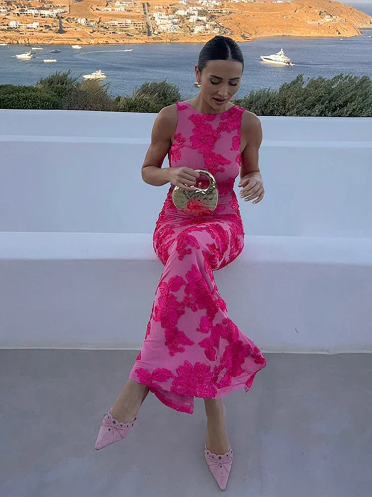 Women's Maxi Dress | Floral Print Fitted Silhouette