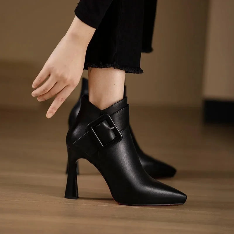 Boots For Women | Buckle Strap Pointed Heel Ankle Style