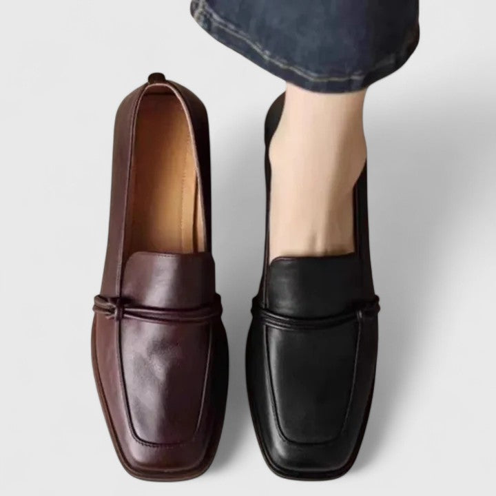 Women's square toe slip-on loafers with low block heel