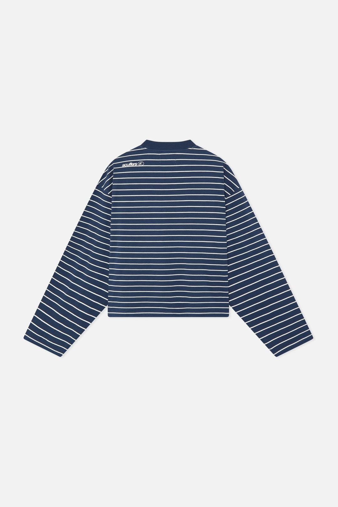 Women's navy and light striped crew neck jumper with long sleeves