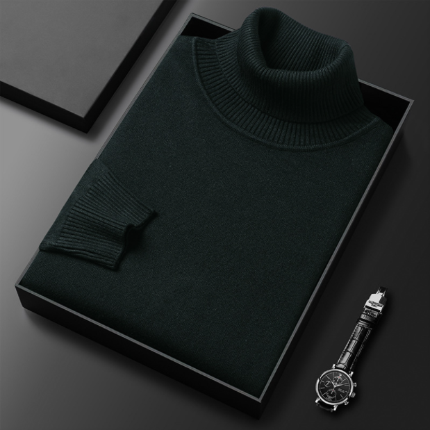 Folded solid ribbed turtleneck sweater with long sleeves