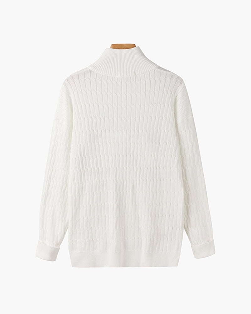 Ribbed half-zip mock neck sweater with long sleeves