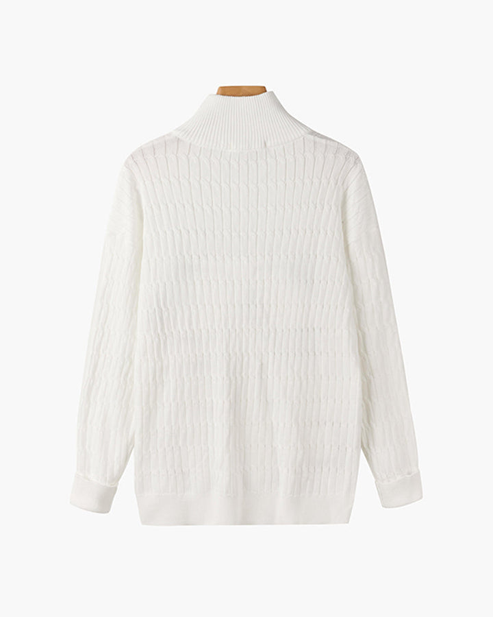 Ribbed half-zip mock neck sweater with long sleeves