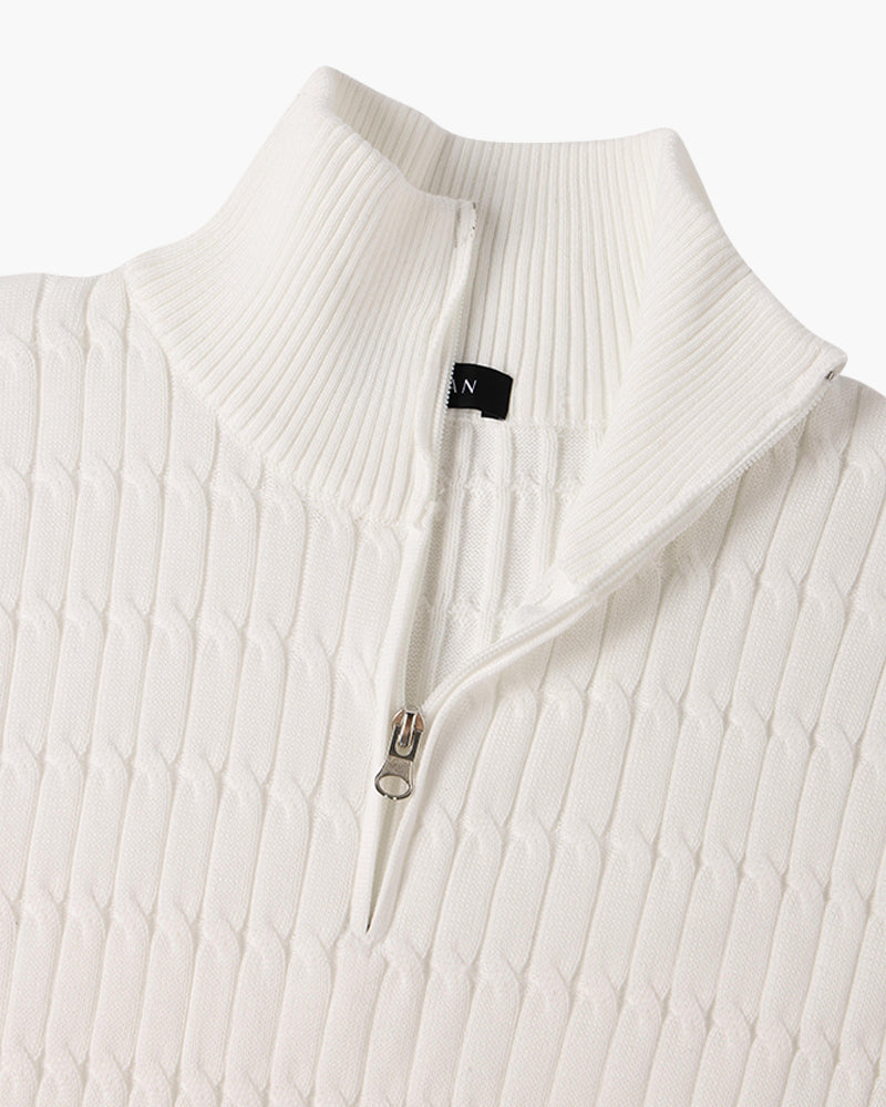 Ribbed half-zip mock neck sweater with long sleeves