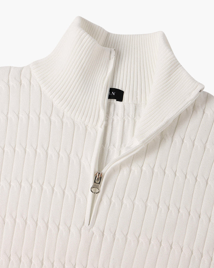 Ribbed half-zip mock neck sweater with long sleeves