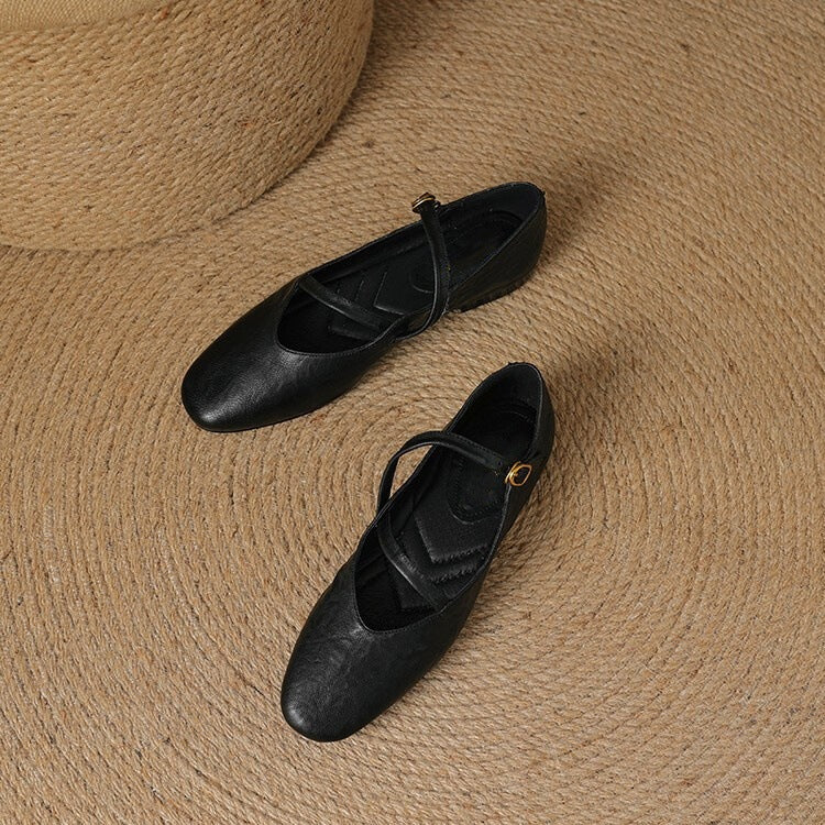 Women's Mary Jane flats with double buckle straps and low heels