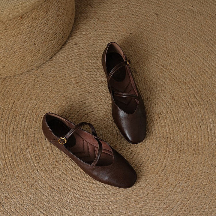 Women's Mary Jane flats with double buckle straps and low heels