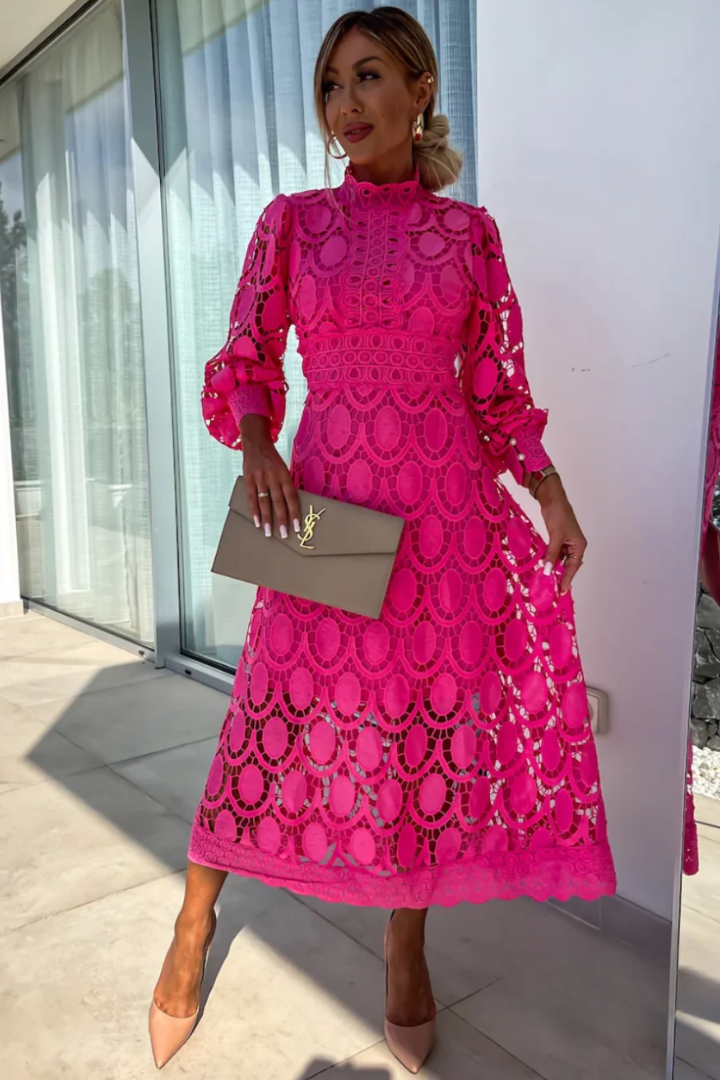 Women’s Dress | Waist-Defined Midi with Lace Design