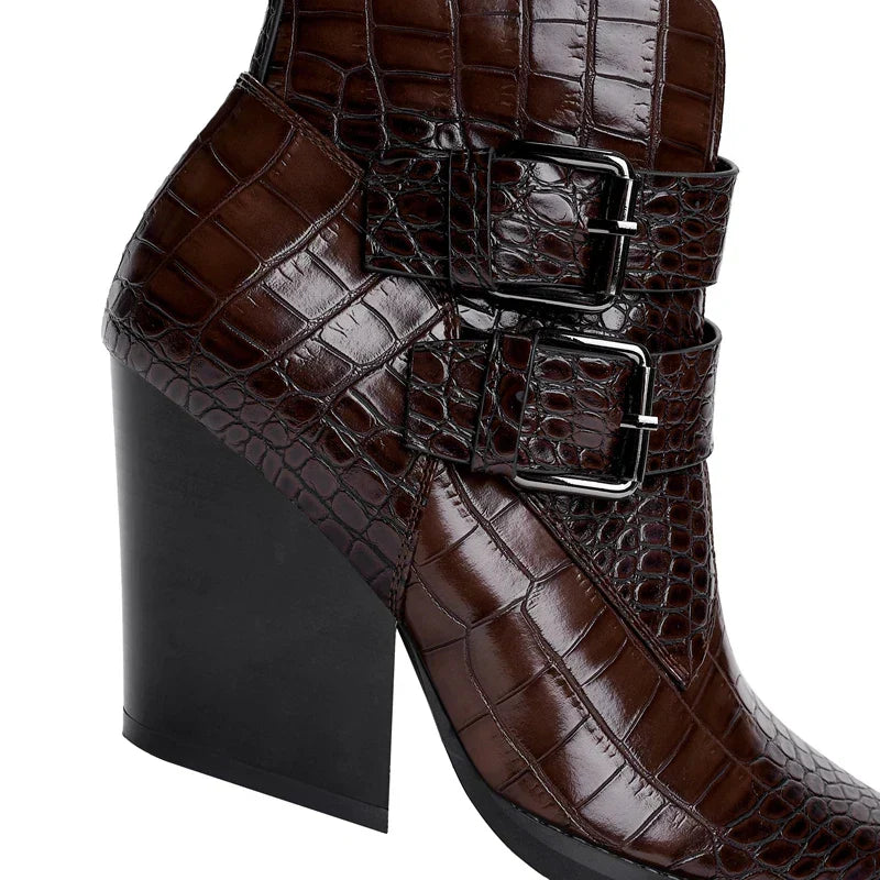 Boots For Women | Textured Upper Buckle Ankle Style