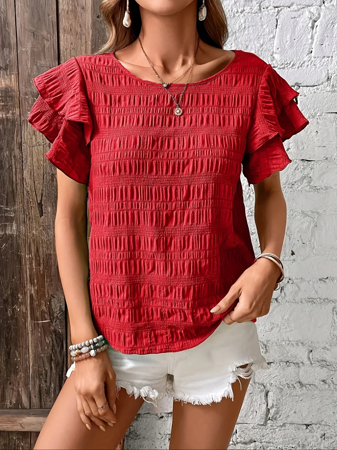 Blouse For Women | Ruffle Sleeve Smocked
