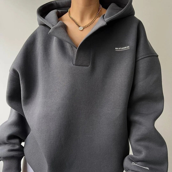 Women's oversized hooded lounge hoodie with long sleeves and ribbed trims