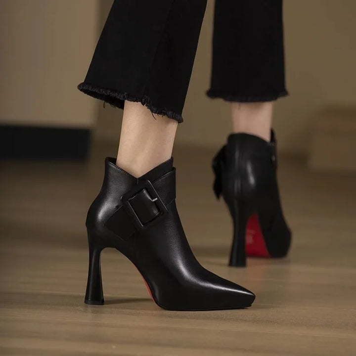 Boots For Women | Buckle Strap Pointed Heel Ankle Style