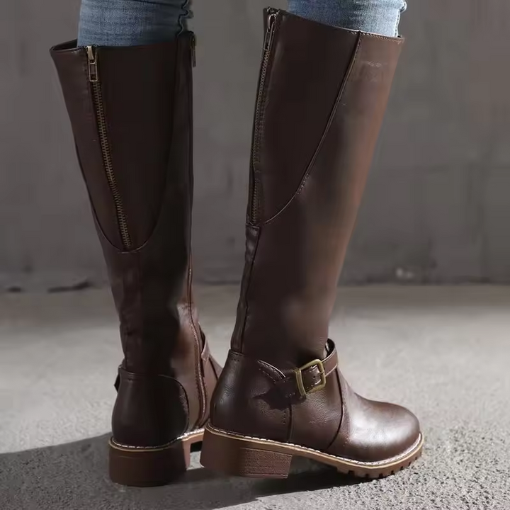 Boots For Women | Knee-High Closed Toe Buckle Detail