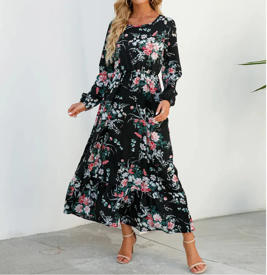 Summer Dress for Women | Maxi Long Sleeve Floral Dress