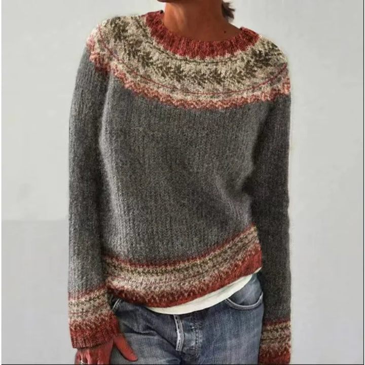 Women's Fair Isle crew neck jumper with long sleeves and patterned yoke