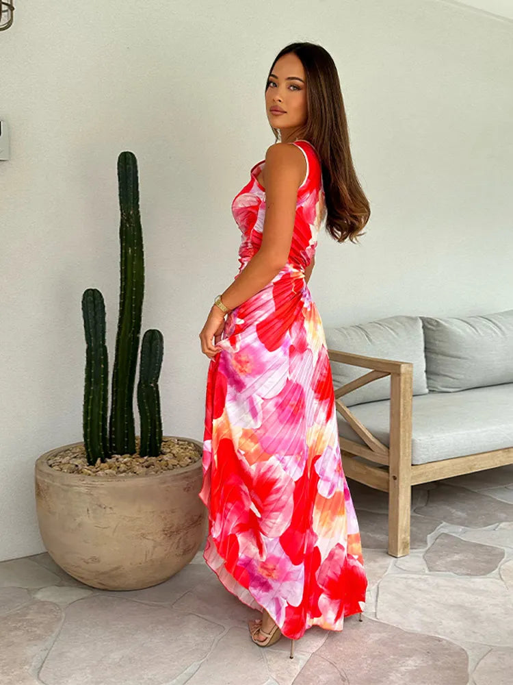 Women's Wedding Guest Maxi Dress | Floral Pleated
