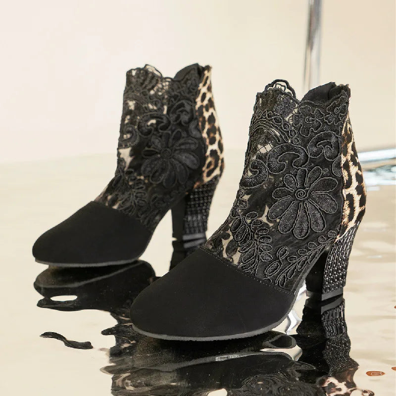 Boots For Women | Patterned Panel Ankle Block Heel Style