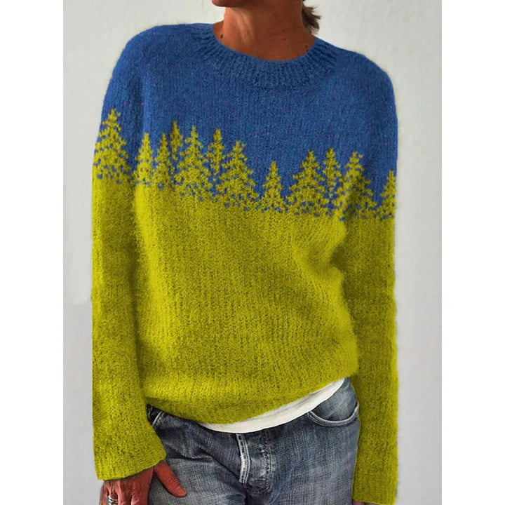 Women's Fair Isle crew neck jumper with long sleeves and patterned yoke