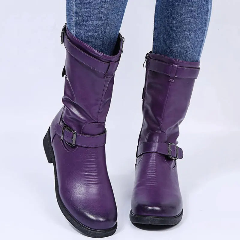 Boots for Women | Flat Heel Buckle Strap