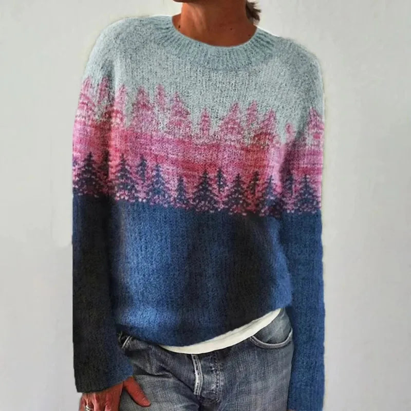 Women's Fair Isle crew neck jumper with long sleeves and patterned yoke