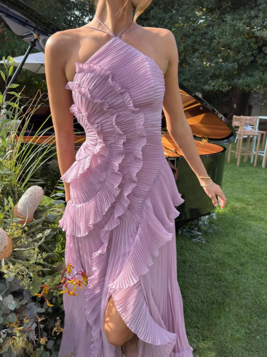 Evening Dress For Women | Maxi Halter Pleated Design