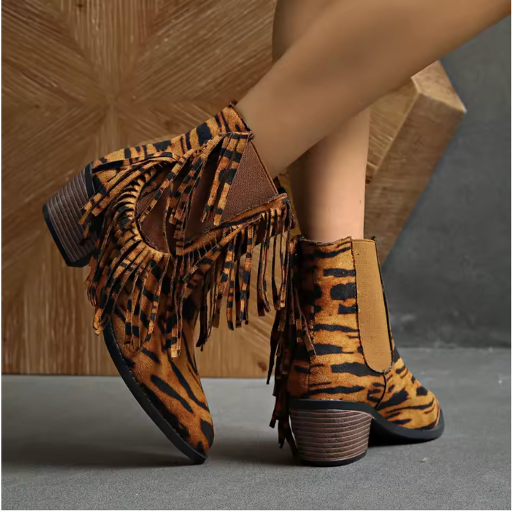 Boots for Women | Fringe Ankle Block Heel