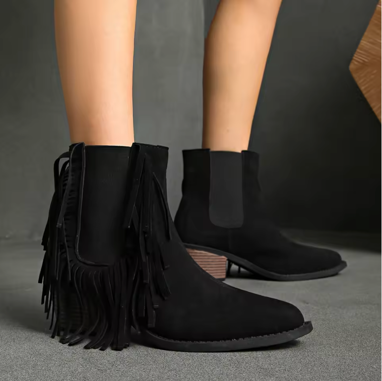 Boots for Women | Fringe Ankle Block Heel