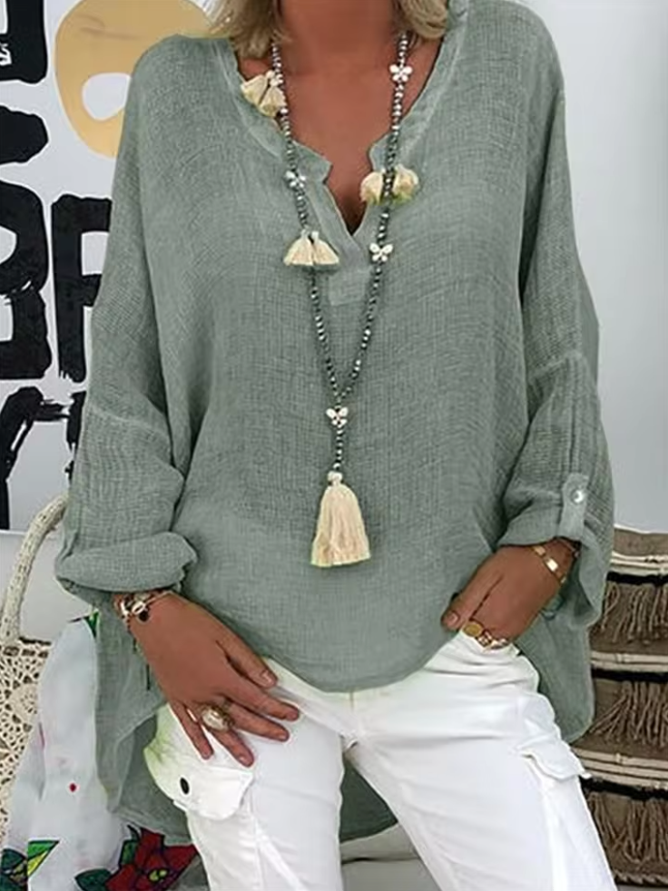 Blouse for Women | Relaxed V-Neck Long Sleeve