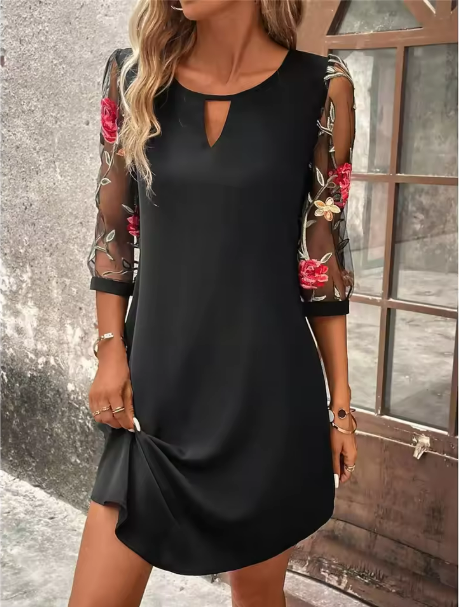 Casual Dress for Women | 3/4 Sheer Mesh Sleeves
