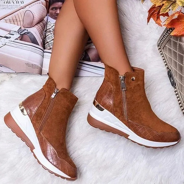 Boots For Women | Platform Sole Side Zip Ankle Style