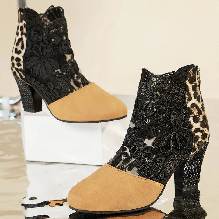 Boots For Women | Patterned Panel Ankle Block Heel Style