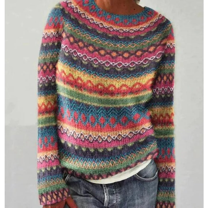 Women's Fair Isle crew neck jumper with long sleeves and patterned yoke