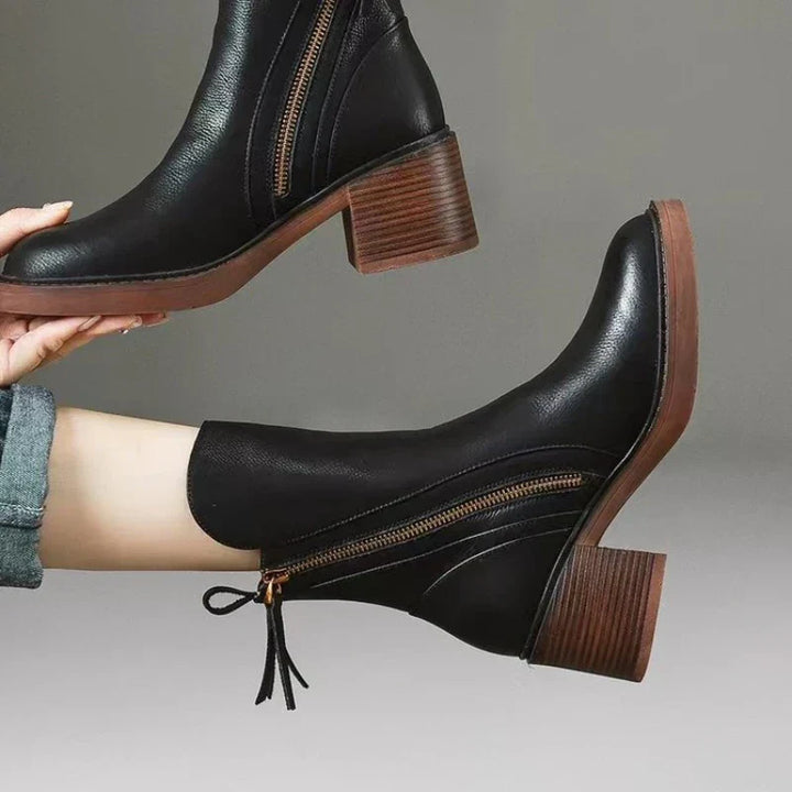 Boots For Women | Zipper Detail Ankle Block Heel Design