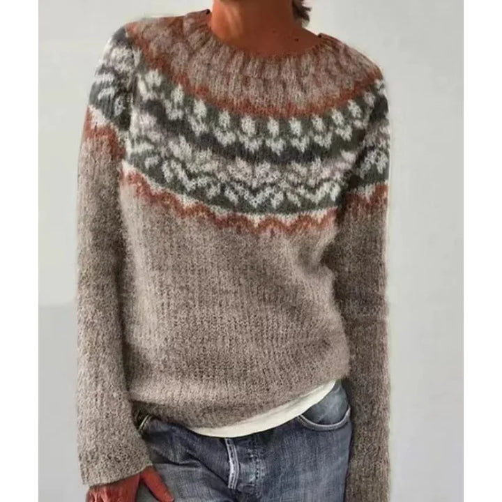 Women's Fair Isle crew neck jumper with long sleeves and patterned yoke
