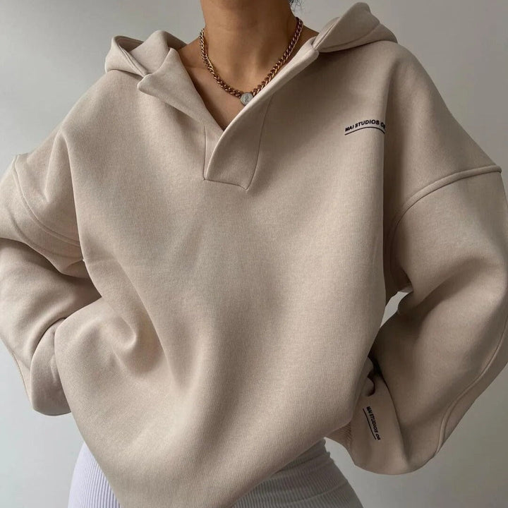 Women's oversized hooded lounge hoodie with long sleeves and ribbed trims